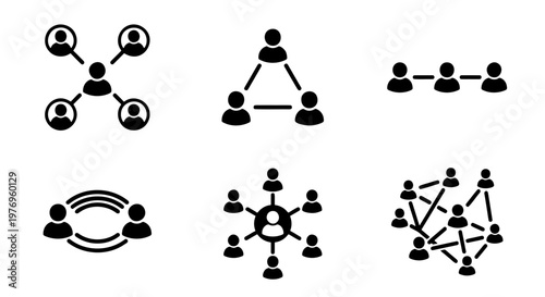 Social network icon set, business connection symbols, 6 vector elements