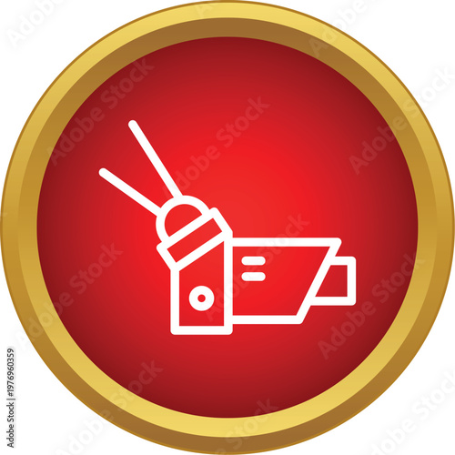 Video camera recording action with an attached light in a simple line art icon