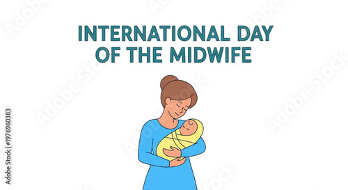 International Day of the Midwife with Caring Woman Holding Swaddled Newborn Baby on Light Background