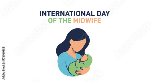 International Day of the Midwife with Caring Woman Holding Swaddled Newborn Baby on Light Background