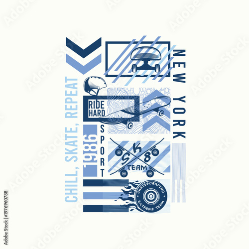 abstract Skate board new york graphic tee poster design