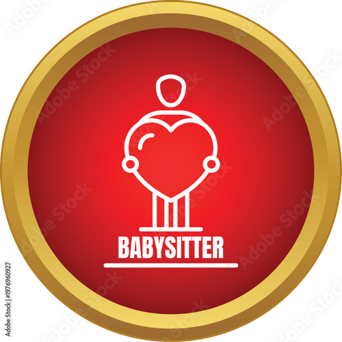 Babysitter holding a heart representing care and love in a red circle
