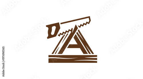 Carpenter's Saw On A Classic Woodworking Sawhorse "A" Symbol