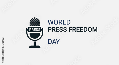 Black Microphone Icon with 'PRESS' Text for World Press Freedom Day with Clear Typography on an Isolated White Background.