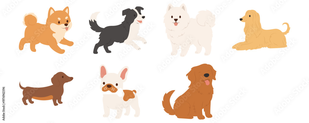 Fototapeta premium Cute Cartoon Dog Breed Collection