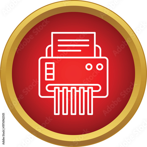 Document shredder icon destroying paper in a red and gold circle