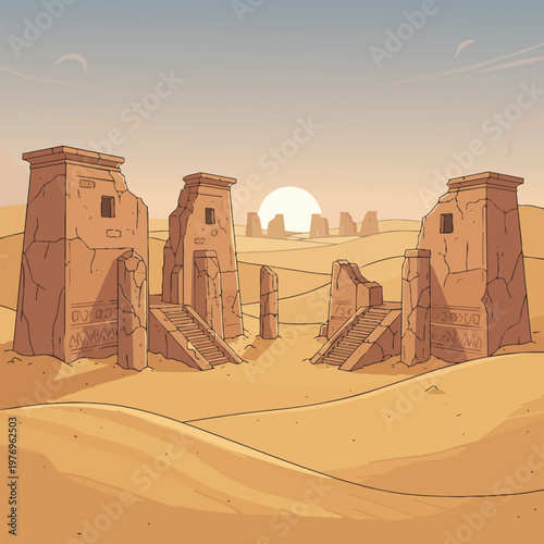 Ancient desert temple stone structures ruins.