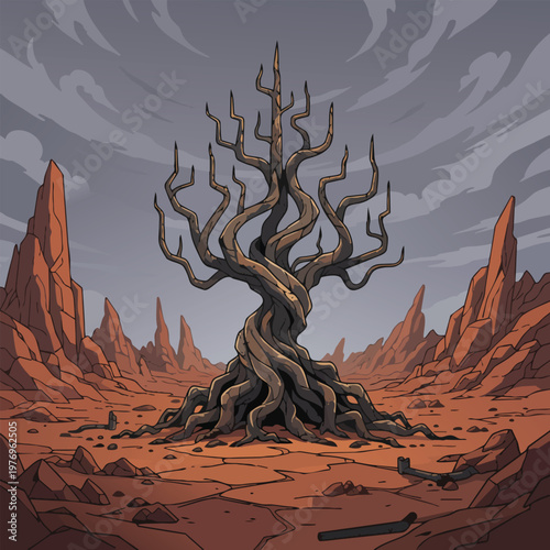 Φωτογραφία Dead tree in desert landscape scene.