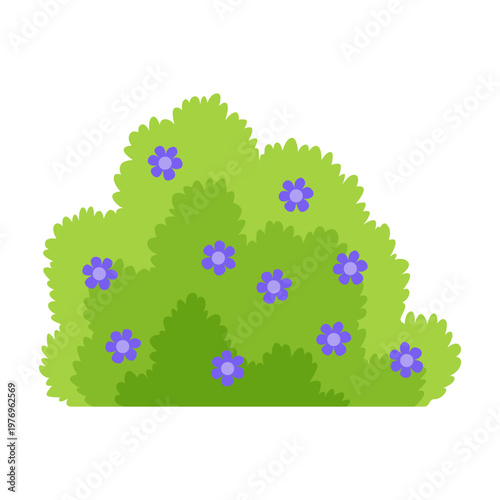 Bush with flowers icon. Cartoon forest and park shrubbery with floral elements. Landscape scene create element. Vector cartoon illustration