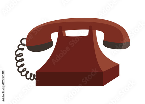 Oldfashioned rotary telephone drawing, Classic rotary landline phone with shadow effect, Depiction of antique rotary phone featuring Cshaped cord and shadow on plain backdrop