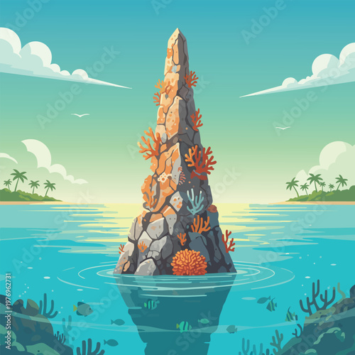 Coral Reef Rock Formation Underwater Scene.