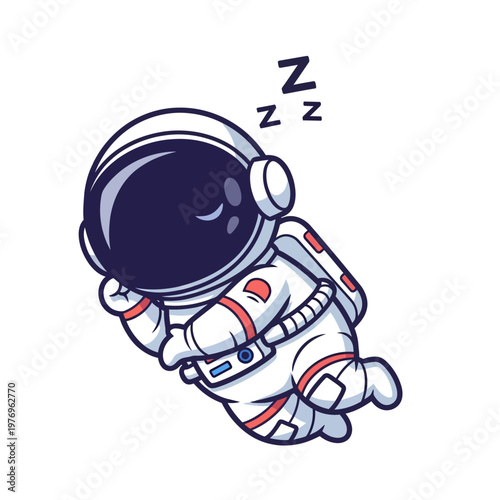 Cute astronaut character sleeping peacefully in outer space.