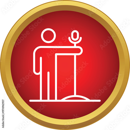 Speaker icon standing at a podium delivering a speech with a microphone