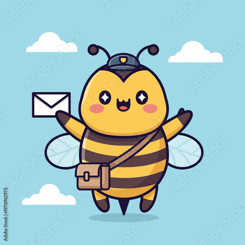 Cute Bee Postman Delivering Mail with a Friendly Smile.