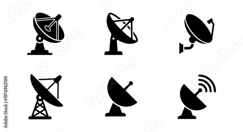 Obraz na plátne Satellite dish icon set, telecommunication antenna vector, 6 radar symbols