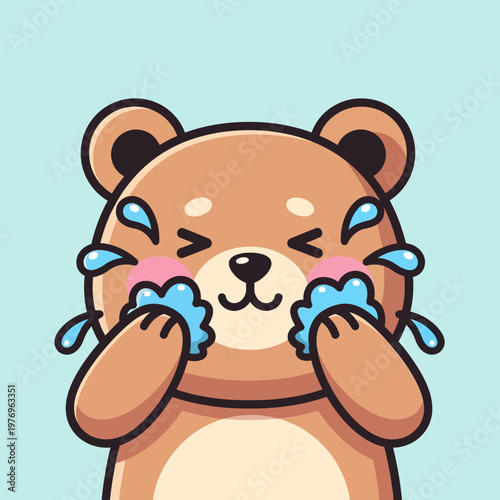 Cute crying bear cartoon illustration with tears and sad expression.