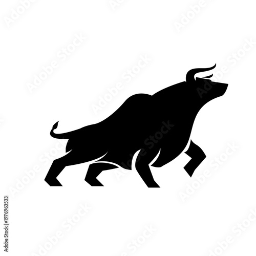 Powerful Charging Bull Silhouette Logo Design on White Background