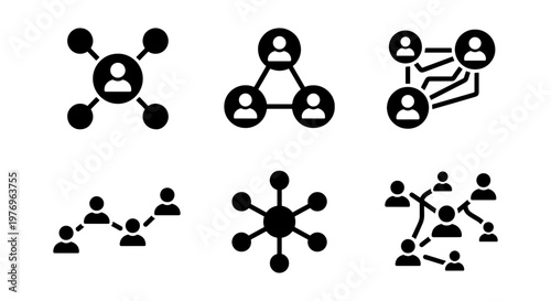 Social network icons set, business connection symbols, 6 vector elements