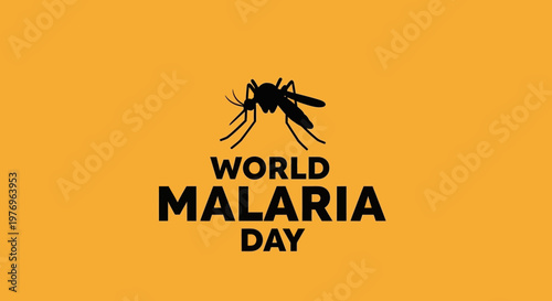 World Malaria Day typography with a black mosquito icon on a vibrant orange background.