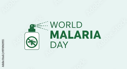 World Malaria Day concept with a mosquito repellent spray bottle and a mosquito icon on a light blue background.