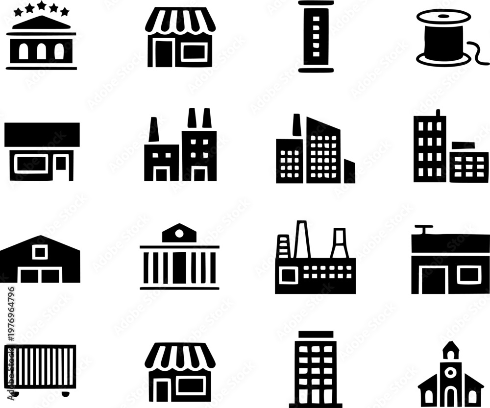 Fototapeta premium Collection of Black Building Representing Various Structures Businesses and Architecture