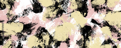 Abstract black gold pink texture displays colorful paint brush stroke. This artistic design is a stylish background for creative project.