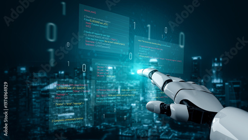Obraz na plátně AI auditing faulty programming code, detecting anomalies, insecure logic, and suggesting corrections in a humorous and flawed code example