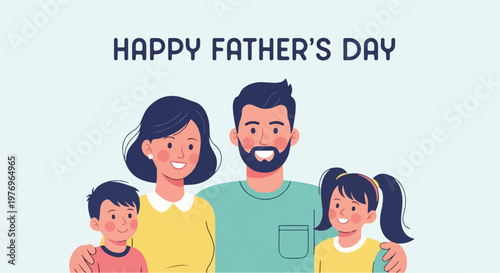 Happy family with father and kids.