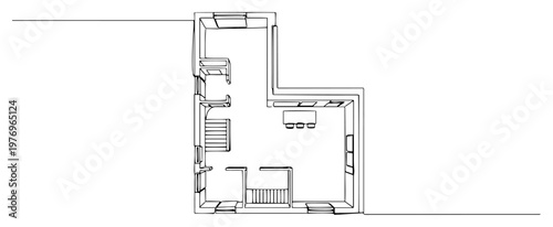 Schilderij op canvas Architectural floor plan showing the upper level of a house with stairs and terr