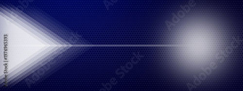 Cuadro en lienzo Abstract dark blue background with white gradient arrows glowing light line and soft circle over hexagonal grid