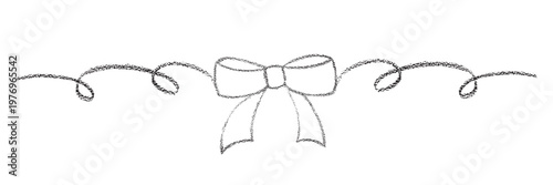 Chalk coquette bow on ribbon. Hand drawn vector illustration isolated on white background for design template wedding, Birthday, Christmas decoration or discount, sale.