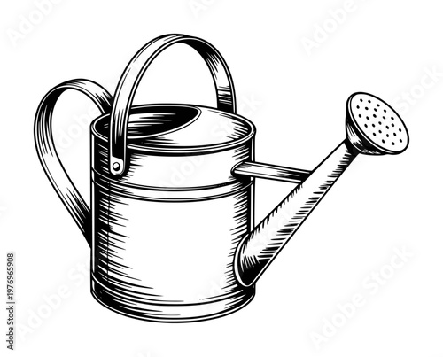 Vintage Metal Watering Can With Sprinkler Head Isolated White Background garden