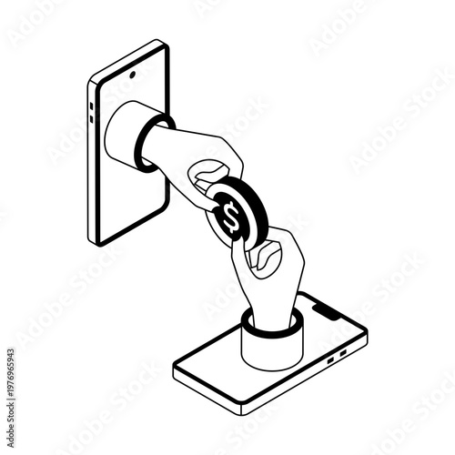 An isometric style icon showing a p2p payment
