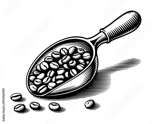 Vintage Style Scoop Filled With Coffee Beans Isolated White Background black