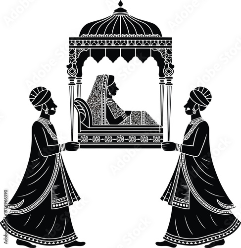 traditional indian wedding procession black and white silhouette