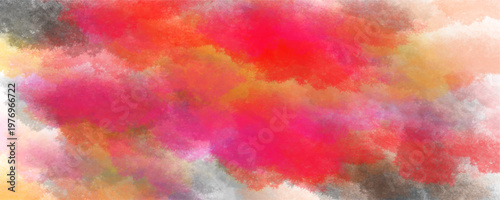 Multicolored watercolor cloud blend with soft transitions between red, pink, and yellow. This ethereal abstract vector design creates a dreamy atmosphere for seasonal marketing projects.