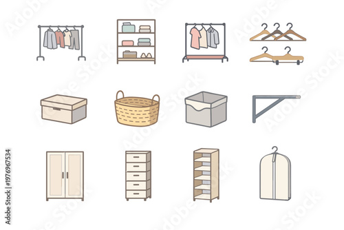 Vector slim unit icon door minimalist wardrobe neutral icons steam wooden hanger