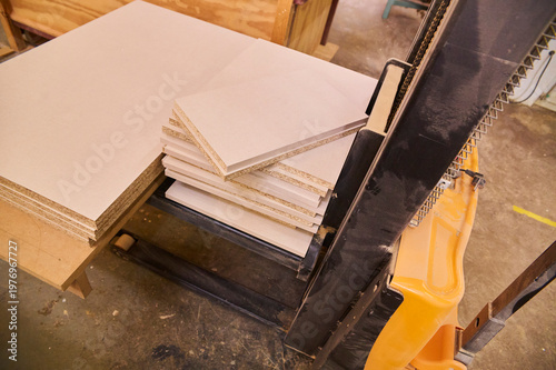 Bilde på lerret Chipboard boards stacked on a forklift