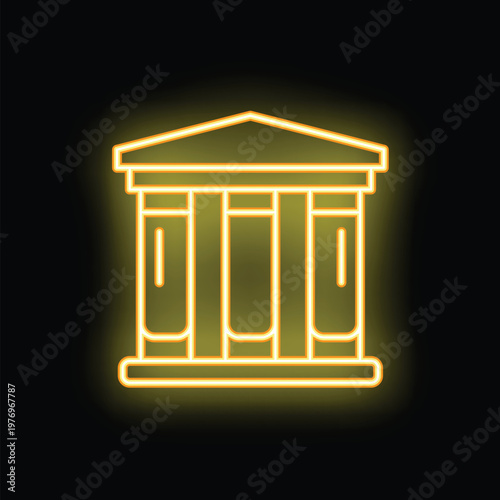 Bright neon yellow bank icon glowing on a black background representing the finance industry