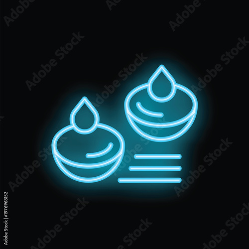 Blue neon icon of water being purified, representing a water purification system