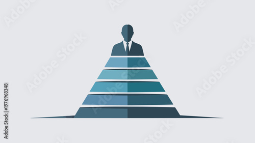 A business professional standing at the top of a hierarchical pyramid structure