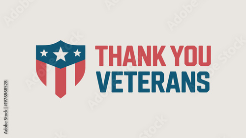 A patriotic message thanking veterans with a shield and stars