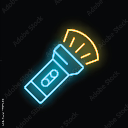 Blue neon flashlight emitting a bright light in the dark