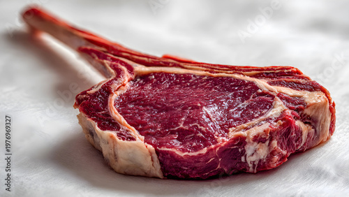 Raw tomahawk steak isolated on white background