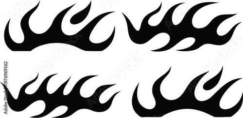 Tribal flame decals set for car body sticker and motorcycle tank design element isolated on white.