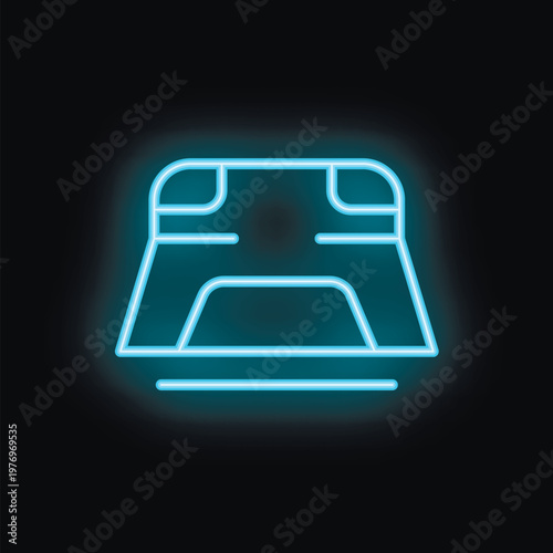 Blue neon icon of a stepper glowing against a black background