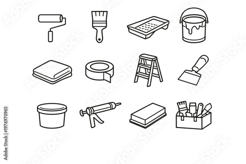 Simple icon tray image roller wall sanding vector paint brush generation kit