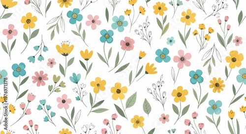 Fresh seamless ditsy floral pattern background for wrapping paper