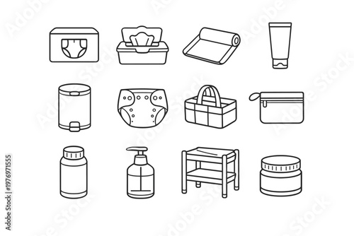 Generation simple pouch changing baby icon diaper powder sanitizer jar mat image