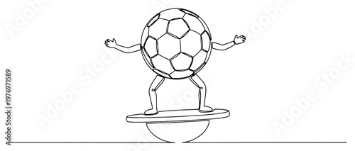 Fotografía Soccer ball character balancing on a wobble board for physical therapy and stabi
